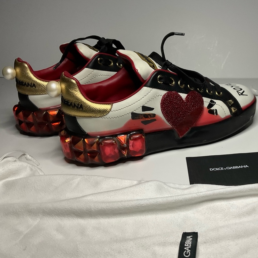 Dolce & Gabbana Portofino 39 Melt Heart-Patch Pearl Heart Royal Queen Sneakers